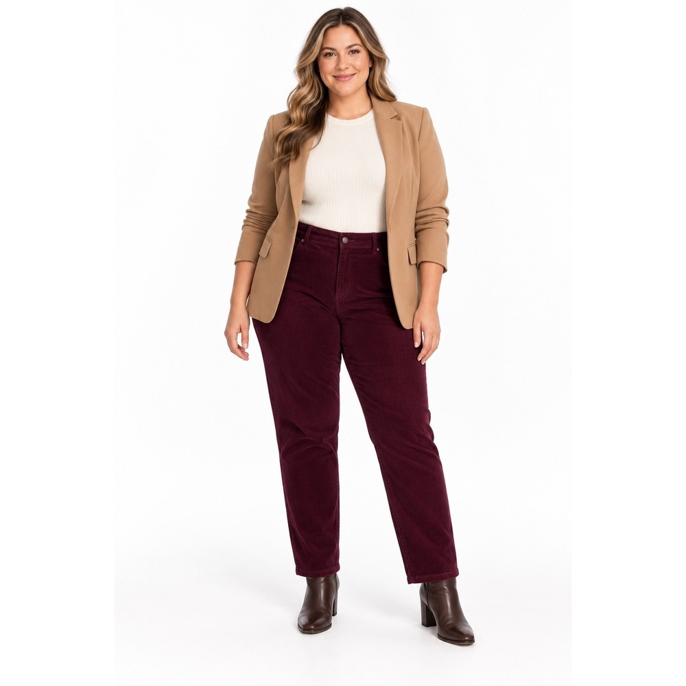 John Mark Corduroy Pants 18W Burgundy Straight Leg High Rise 5-Pocket Stretch